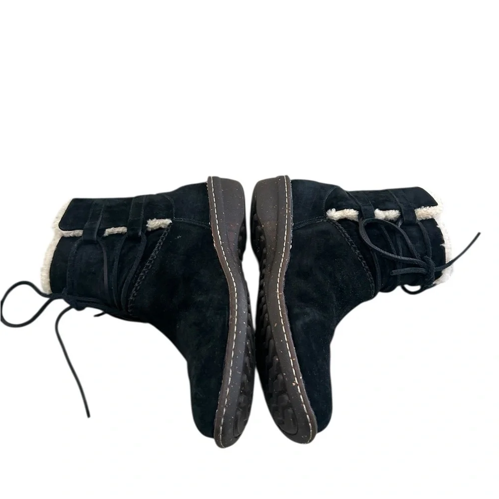 UGG Rianne Black Suede Lace-Up Shearling Ankle winter Boots size 10